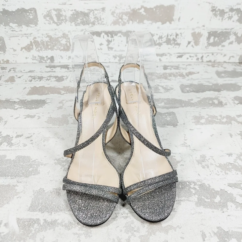 NEW Pelle Moda Rooni Silver Sparkle Mid Heel Slip On Sandals W554 - Picture 3 of 13
